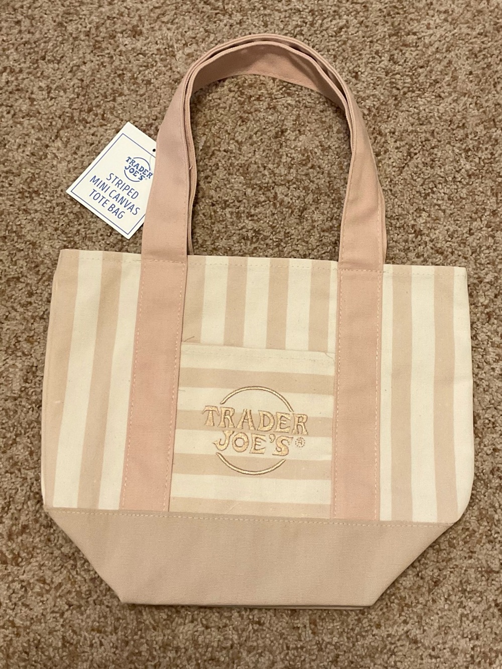 Trader Joe’s Mini Tan Striped Canvas Tote Bag